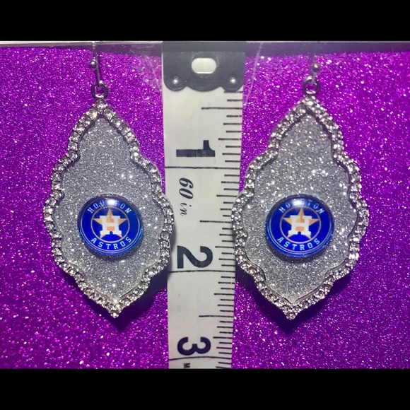 Cherance Jewelry Houston Astros Silver Glitter Rhinestone Earrings